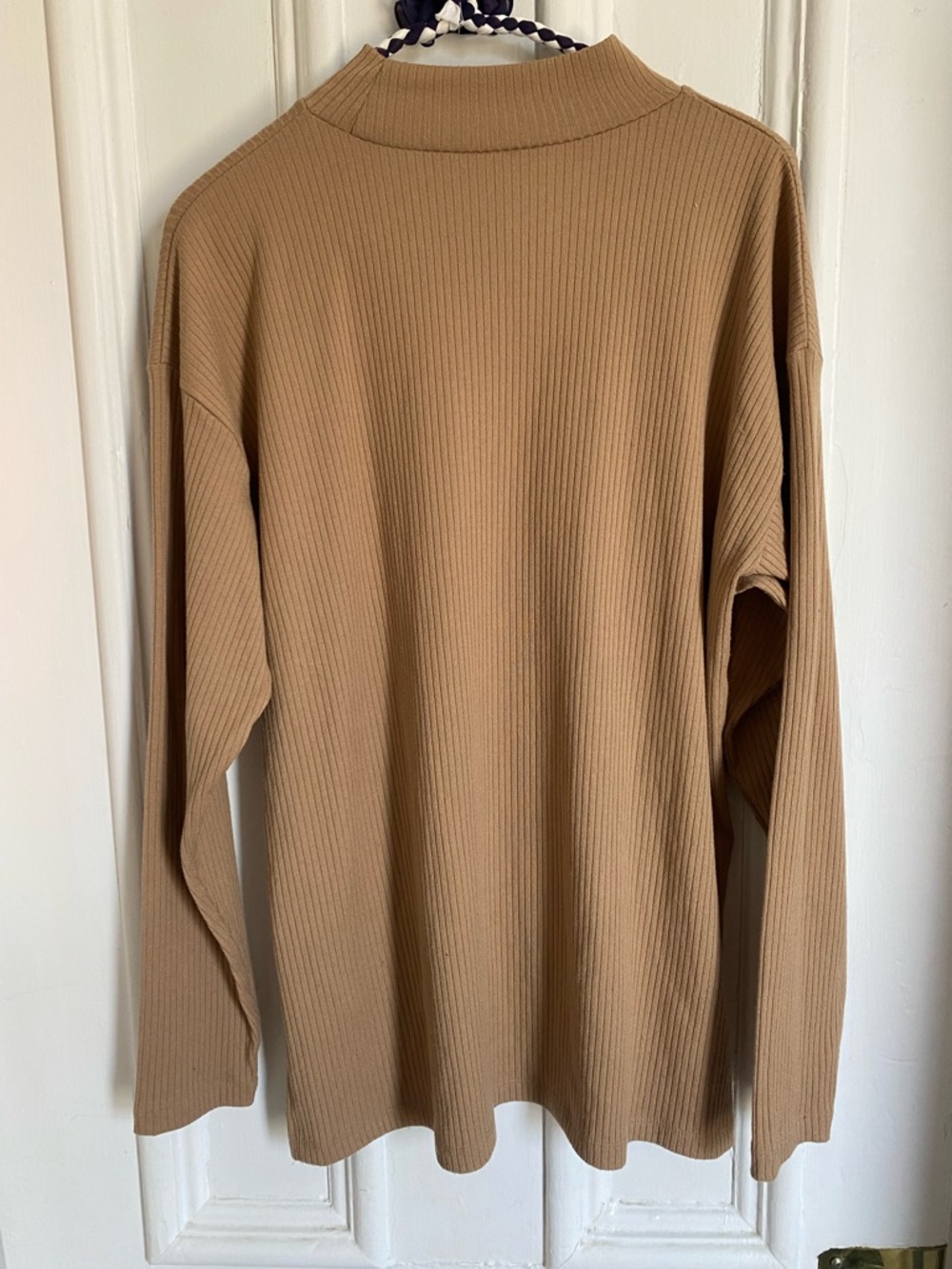 Ribbed Long Sleeve Mock Neck Sweater - Camel - Picture 5 of 8